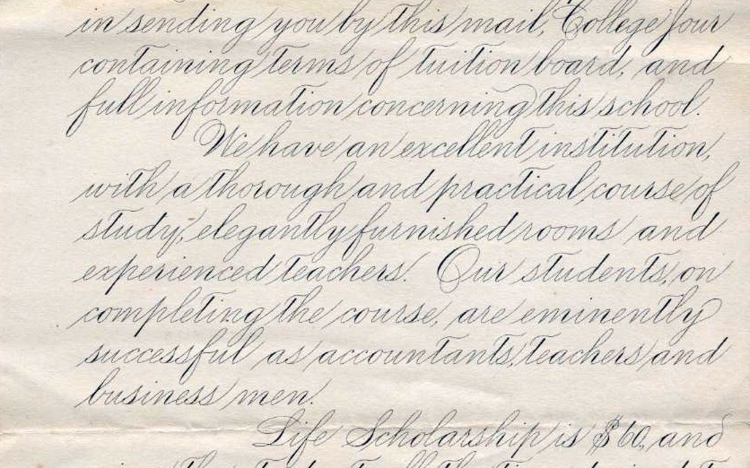 A band of flowing Spencerian cursive from an 1884 letter