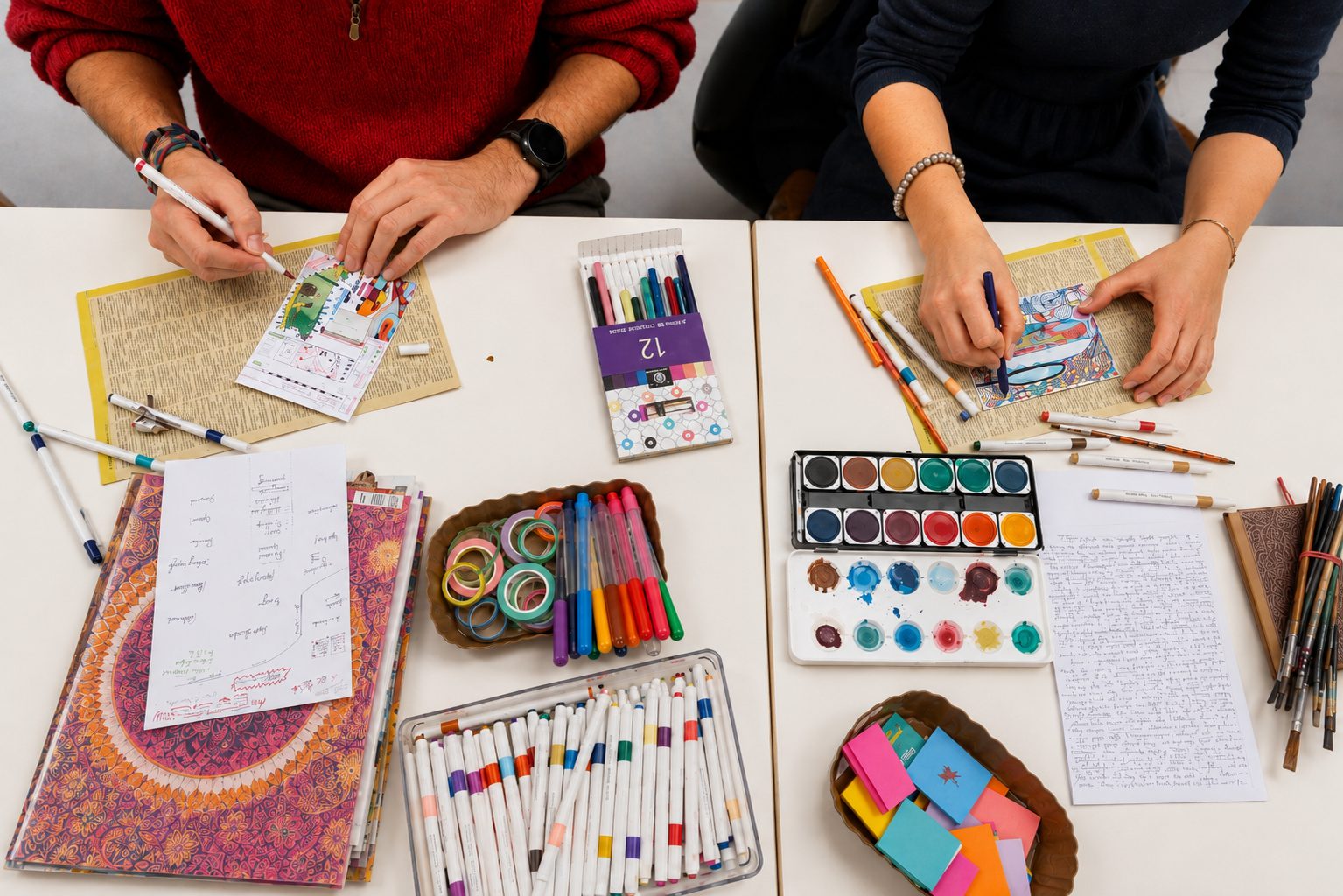 Overhead of the shared table at Open Page — journals, paints and people writing